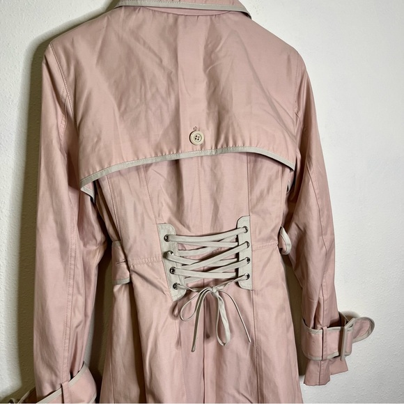 Betsey Johnson Light Pink Trench Coat coquette corset swing twirl sz L jacket - Picture 13 of 16